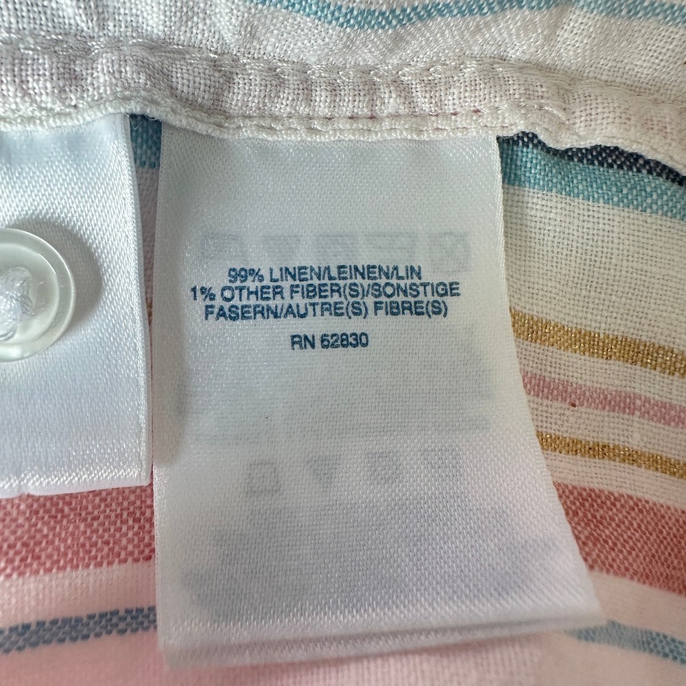 Lands' End‎  Linen Shirt Button Down Striped Pink S/T Classic Business Metallic - Picture 8 of 12